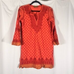 Serrahna Orange Embroidered Tunic Blouse